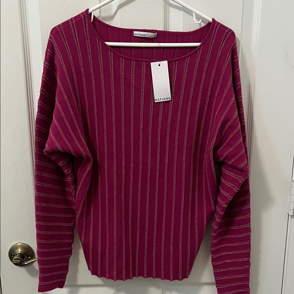 Women's Raspberry Beret and Gold Striped Tunic Top